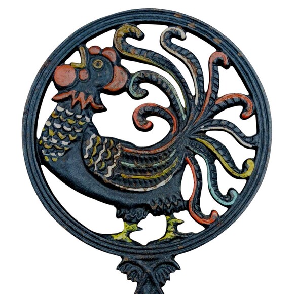 VTG Cast Iron Primitive R. H. Bird Rooster Trivet Hot Pad Country Farmhouse EUC - Picture 2 of 4